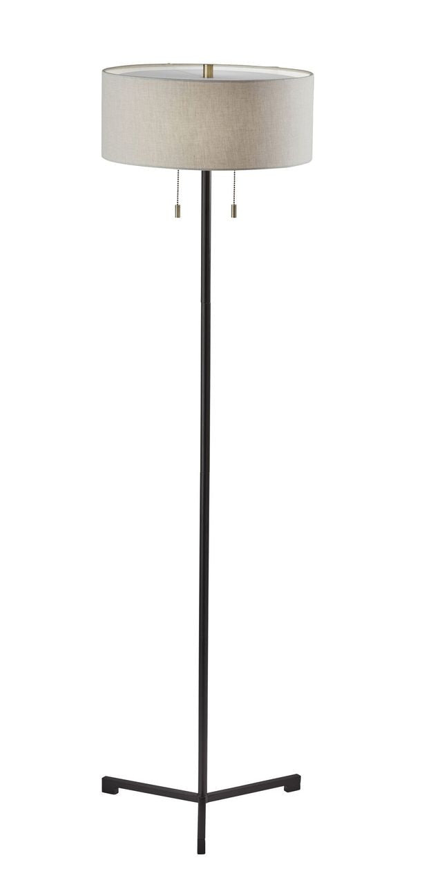 Black And White Floor Lamp With White Fabric Drum Shade By Homeroots | Floor Lamps | Modishstore - 1