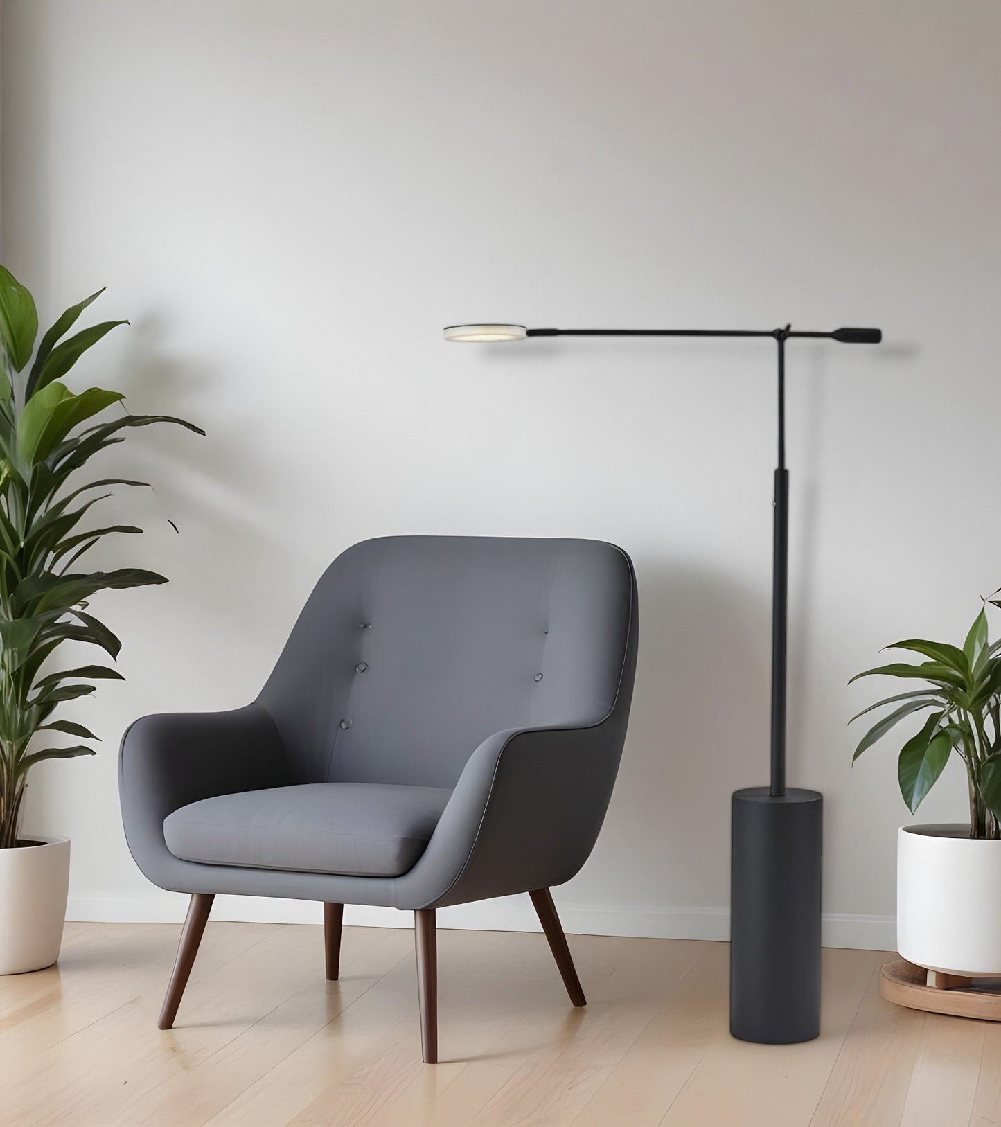 Black Metal LED Light Changing Swing Arm Floor Lamp By Homeroots | Floor Lamps | Modishstore - 1