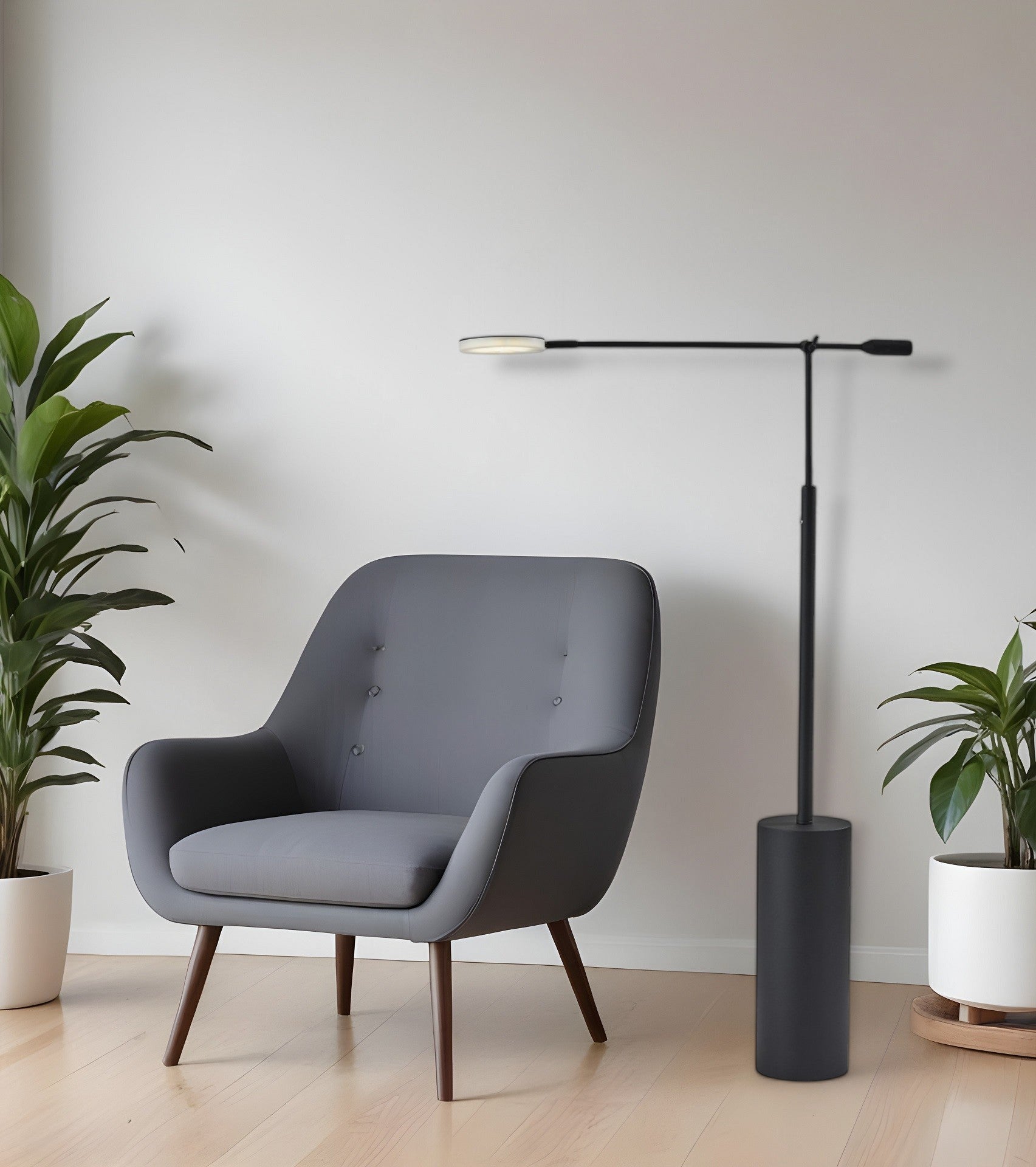 Black Metal LED Light Changing Swing Arm Floor Lamp By Homeroots | Floor Lamps | Modishstore - 1