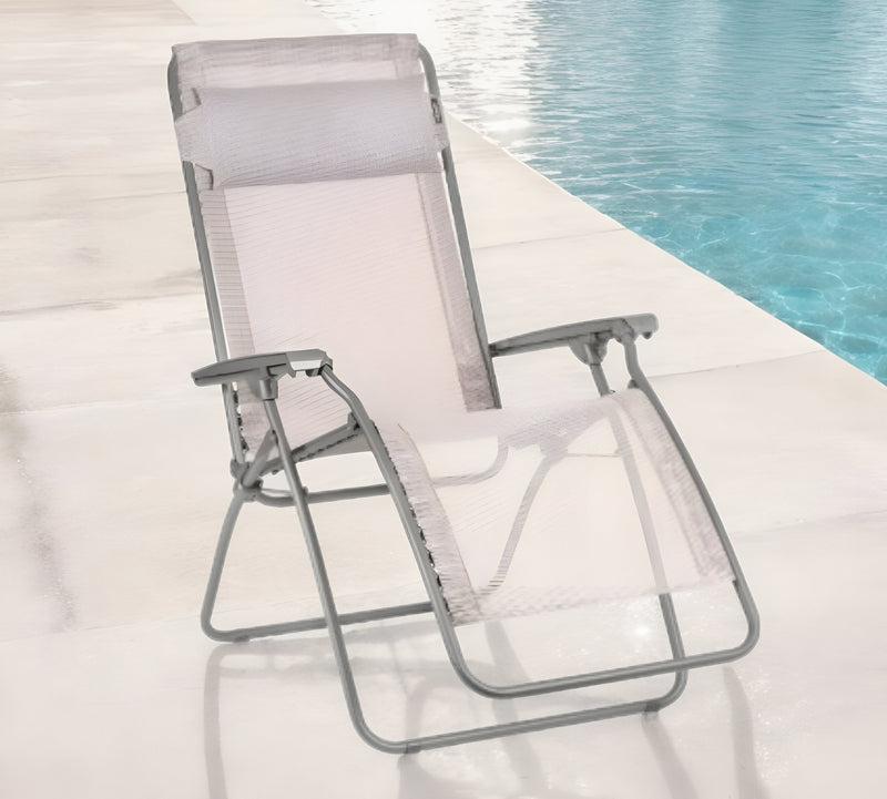 Ivory Steel Outdoor Zero Gravity Chair with Ivory Cushion By Homeroots | Outdoor Chairs | Modishstore - 1