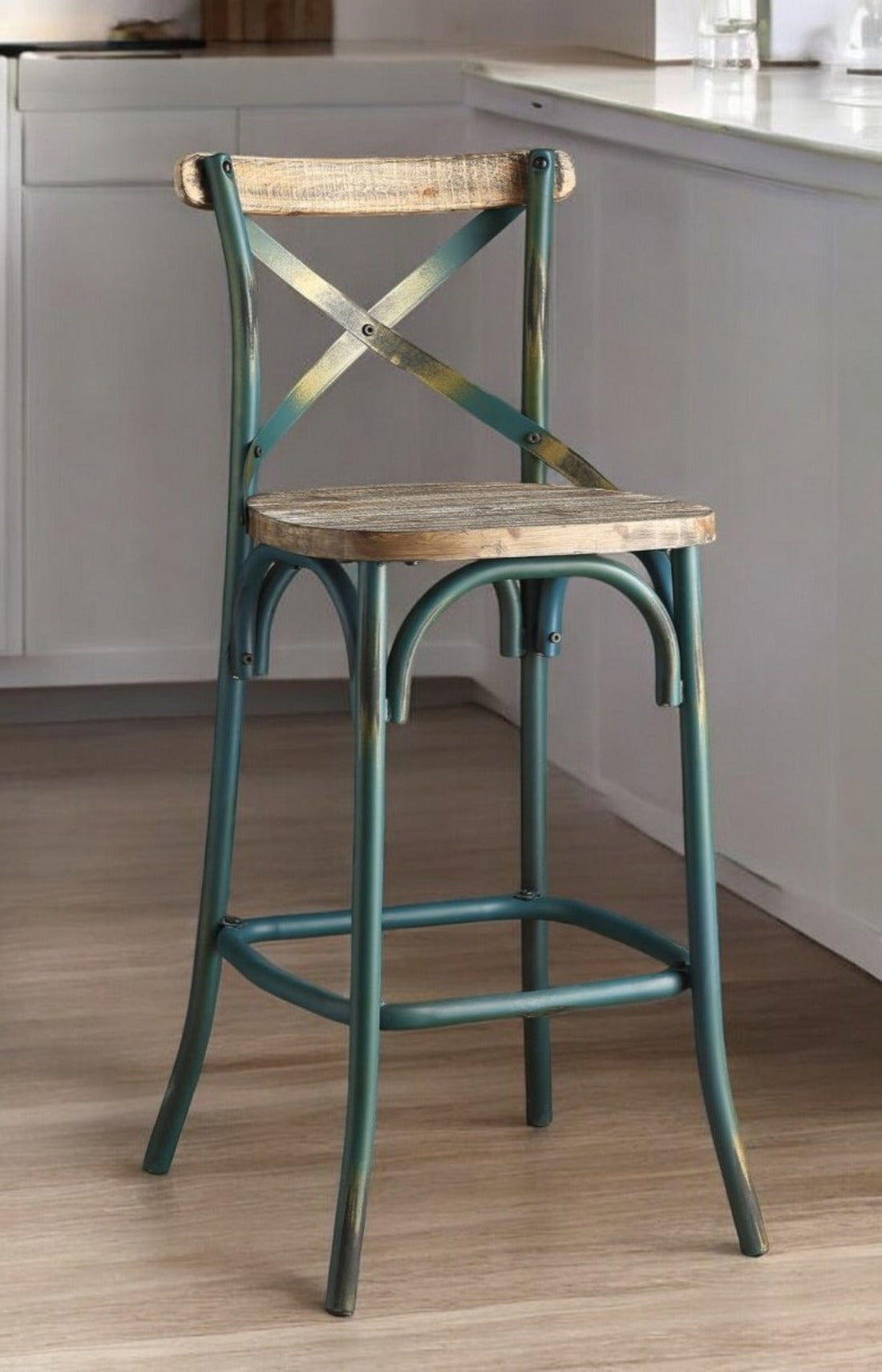 Brown And Sky Blue Iron Bar Chair By Homeroots | Bar Stools | Modishstore - 2