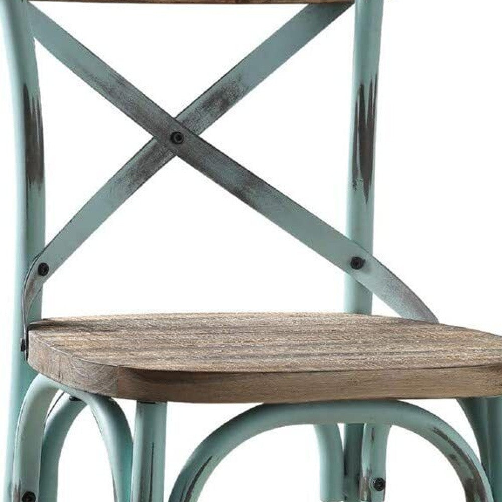 Brown And Sky Blue Iron Bar Chair By Homeroots | Bar Stools | Modishstore - 4