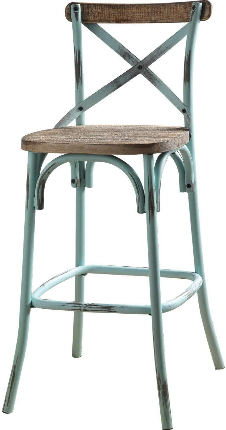 Brown And Sky Blue Iron Bar Chair By Homeroots | Bar Stools | Modishstore - 1