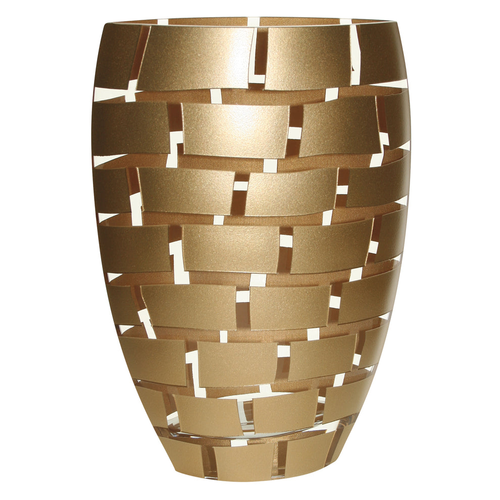 Gold And Clear Geometric Oval Lead Free Crystal Table Vase By Homeroots | Vases | Modishstore - 2