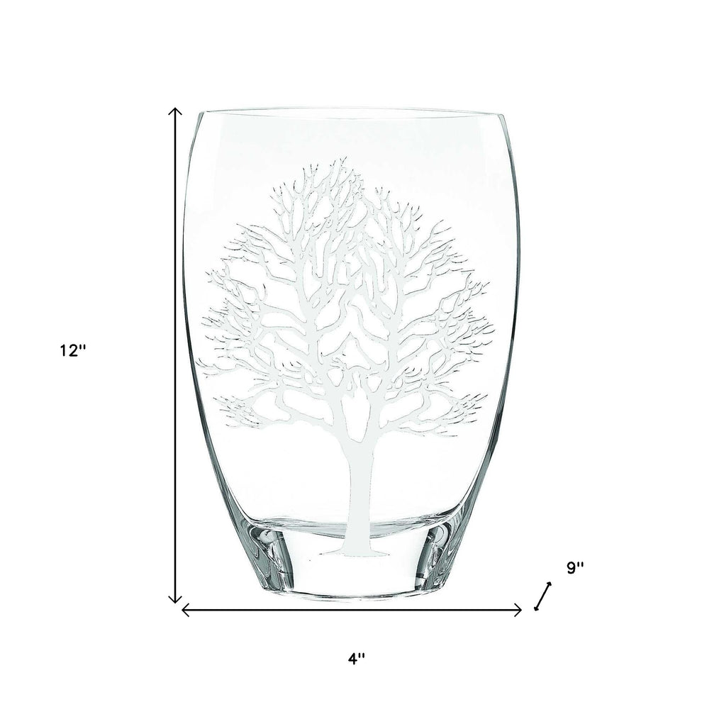 Clear And White Tree Of Life Oval Lead Free Crystal Table Vase By Homeroots | Vases | Modishstore - 5