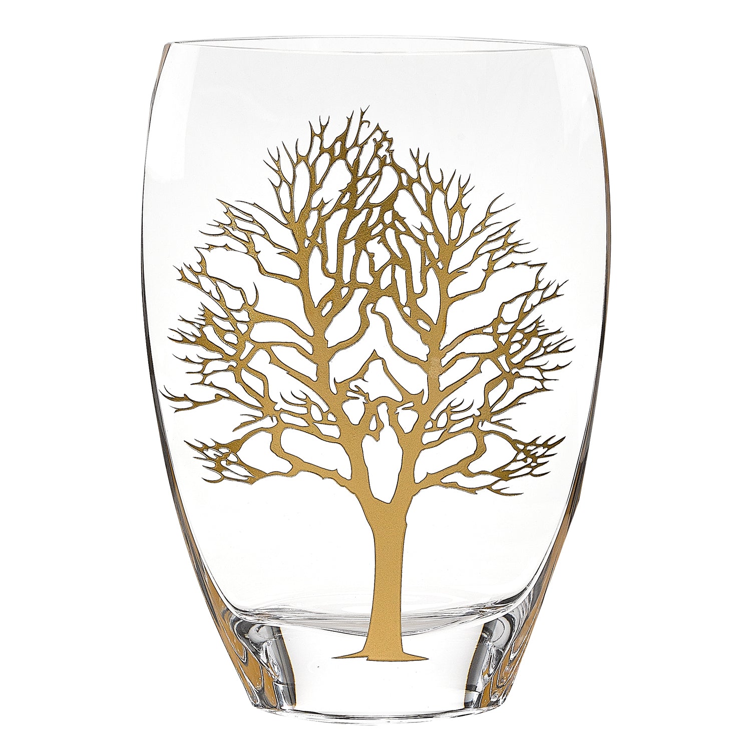 Clear And Gold Tree Of Life Oval Lead Free Crystal Table Vase By Homeroots | Vases | Modishstore - 2