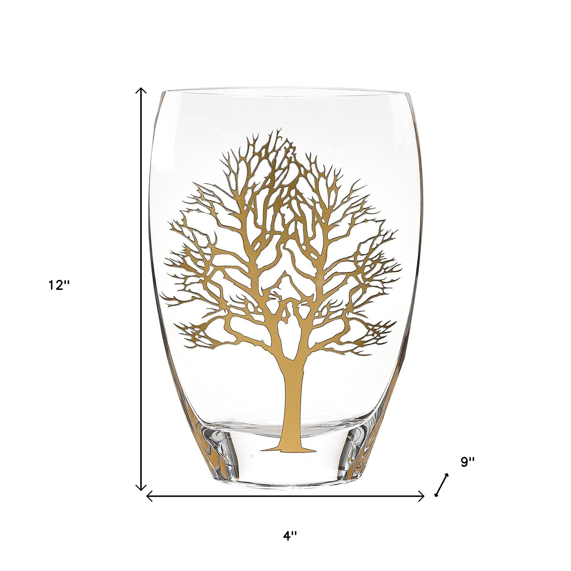 Clear And Gold Tree Of Life Oval Lead Free Crystal Table Vase By Homeroots | Vases | Modishstore - 5