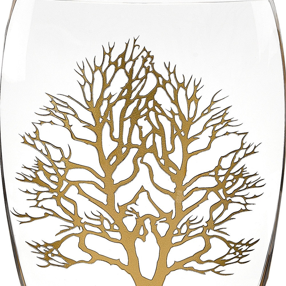 Clear And Gold Tree Of Life Oval Lead Free Crystal Table Vase By Homeroots | Vases | Modishstore - 4