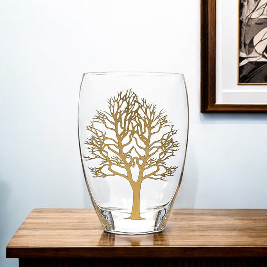 Clear And Gold Tree Of Life Oval Lead Free Crystal Table Vase By Homeroots | Vases | Modishstore - 1