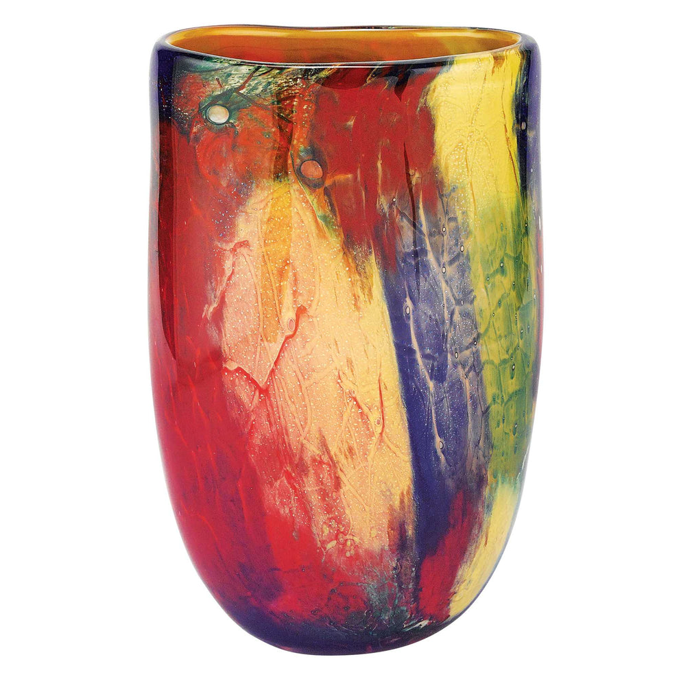 Red Purple And Yellow Abstract Oval Murano Glass Table Vase By Homeroots | Vases | Modishstore - 2