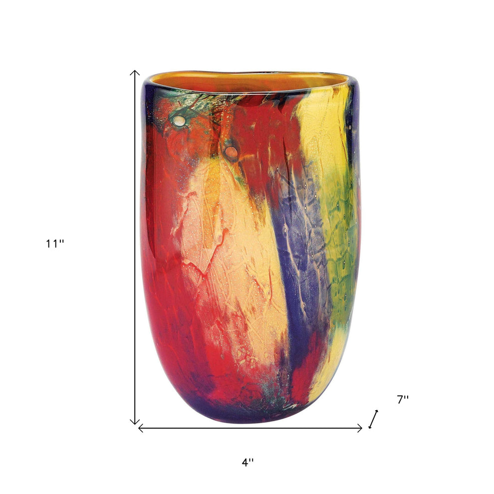 Red Purple And Yellow Abstract Oval Murano Glass Table Vase By Homeroots | Vases | Modishstore - 8