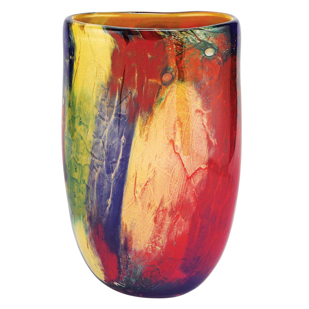 Red Purple And Yellow Abstract Oval Murano Glass Table Vase By Homeroots | Vases | Modishstore - 3