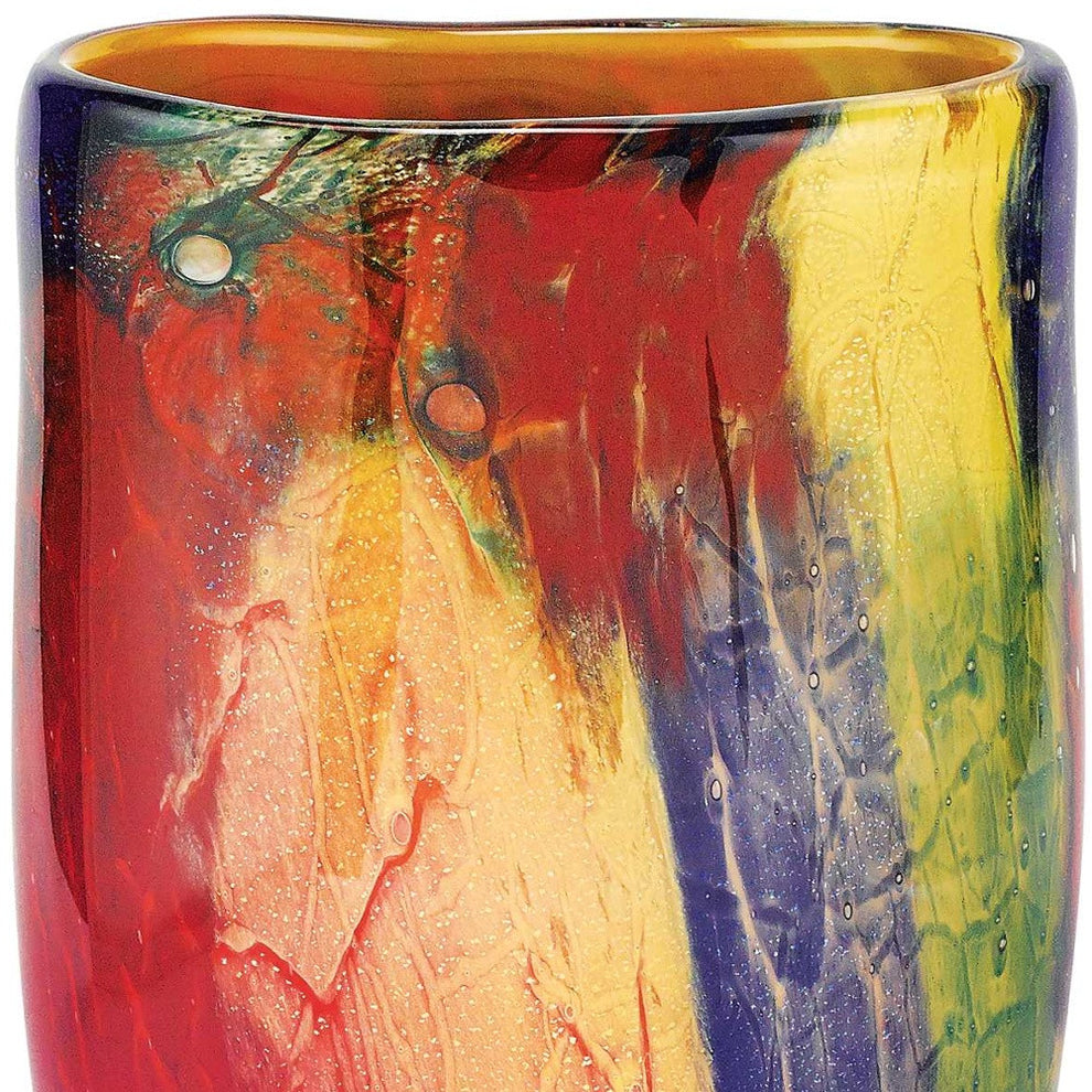 Red Purple And Yellow Abstract Oval Murano Glass Table Vase By Homeroots | Vases | Modishstore - 7