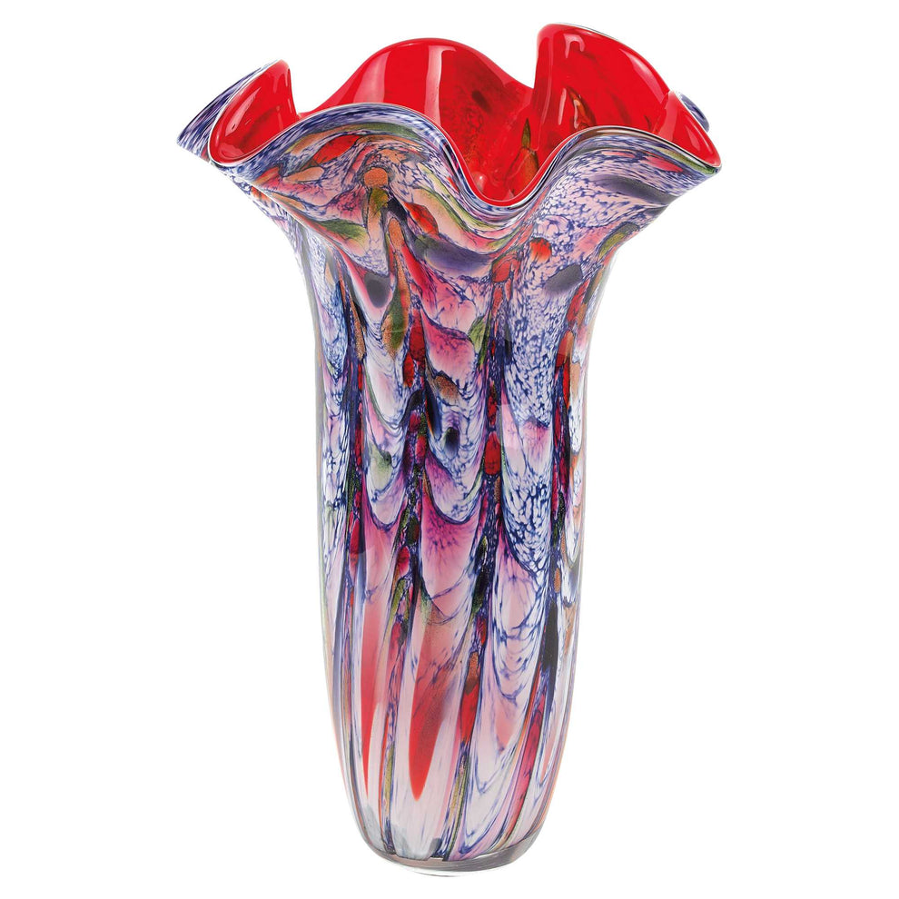 Red And White Cylinder Crystal Glass Table Vase By Homeroots | Vases | Modishstore - 2