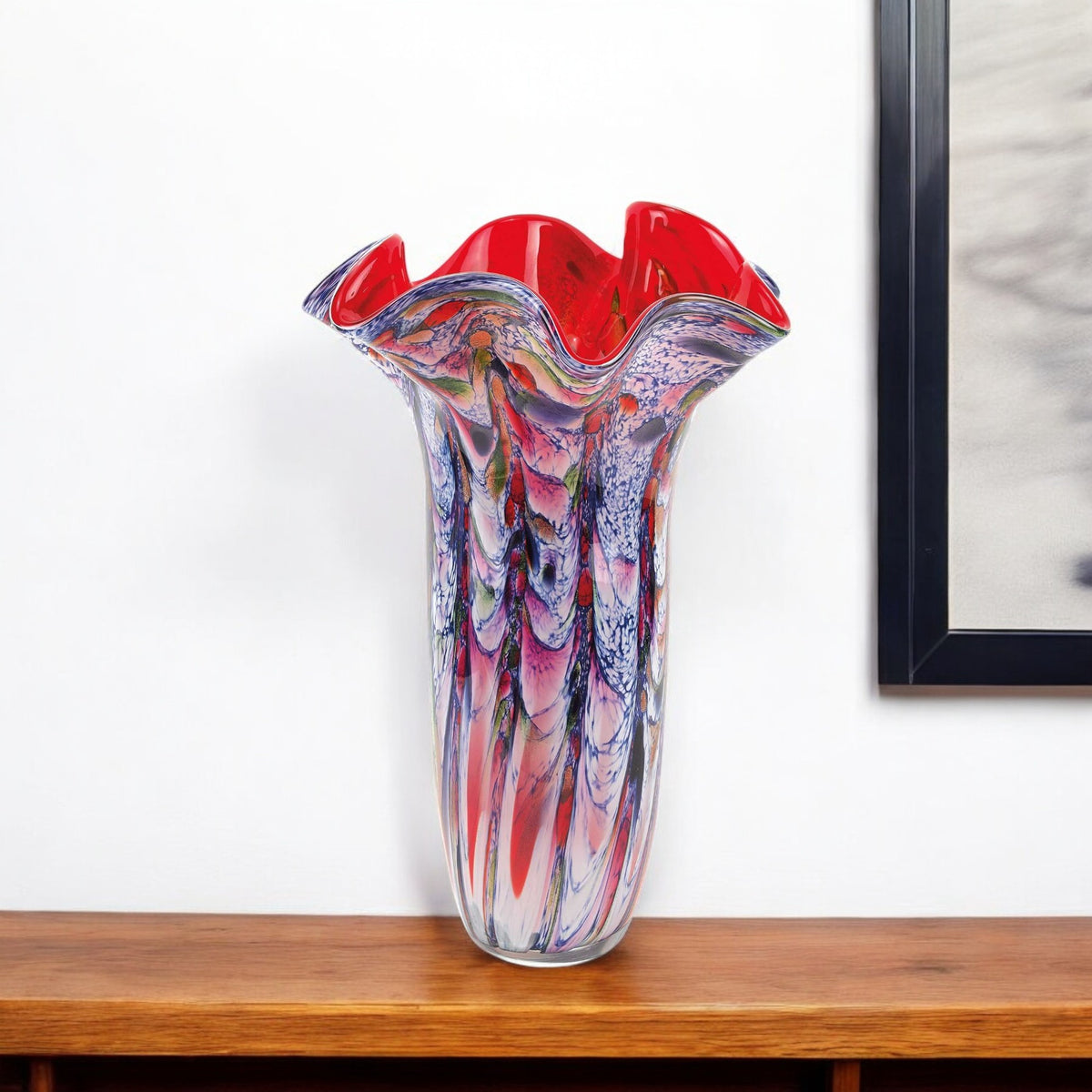Red And White Cylinder Crystal Glass Table Vase By Homeroots | Vases | Modishstore - 1