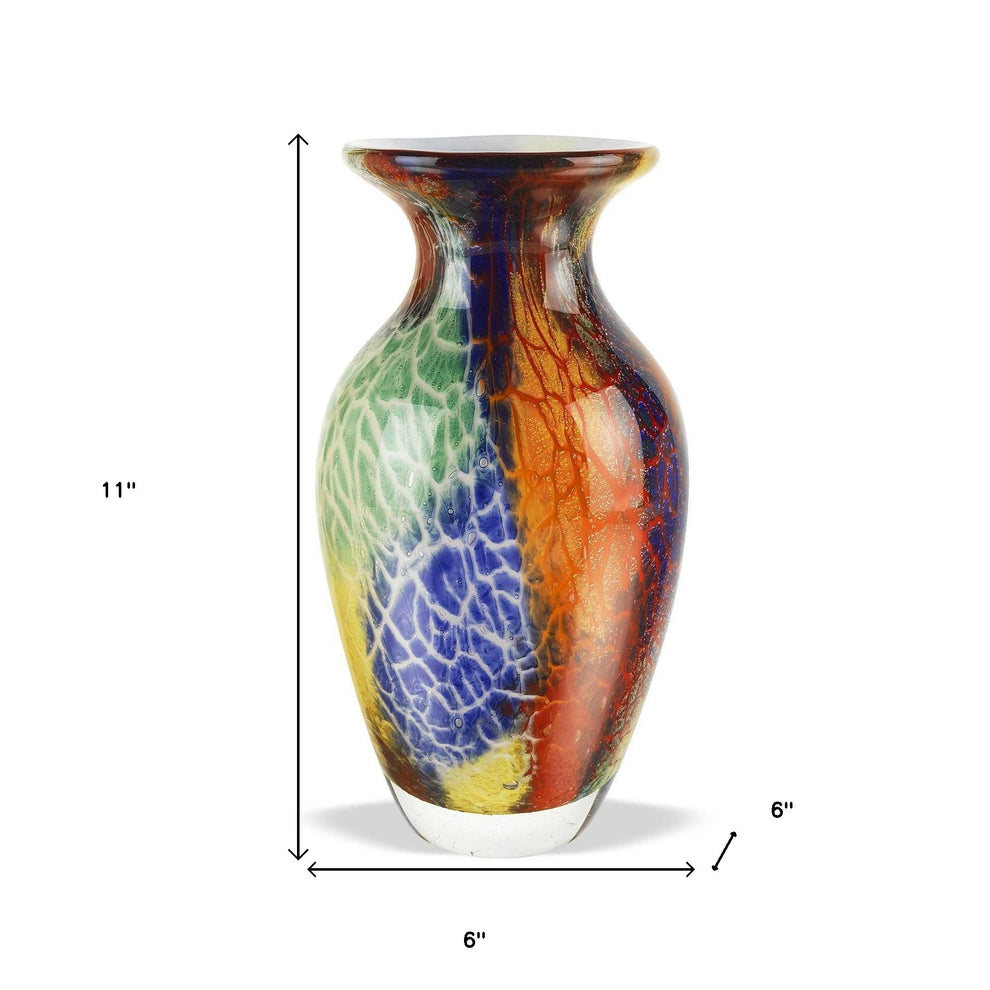 Blue Green And Orange Urn Murano Glass Table Vase By Homeroots | Vases | Modishstore - 5