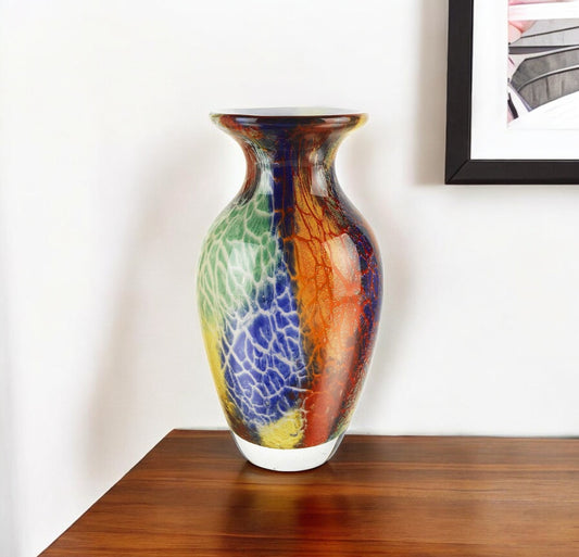 Blue Green And Orange Urn Murano Glass Table Vase By Homeroots | Vases | Modishstore - 1
