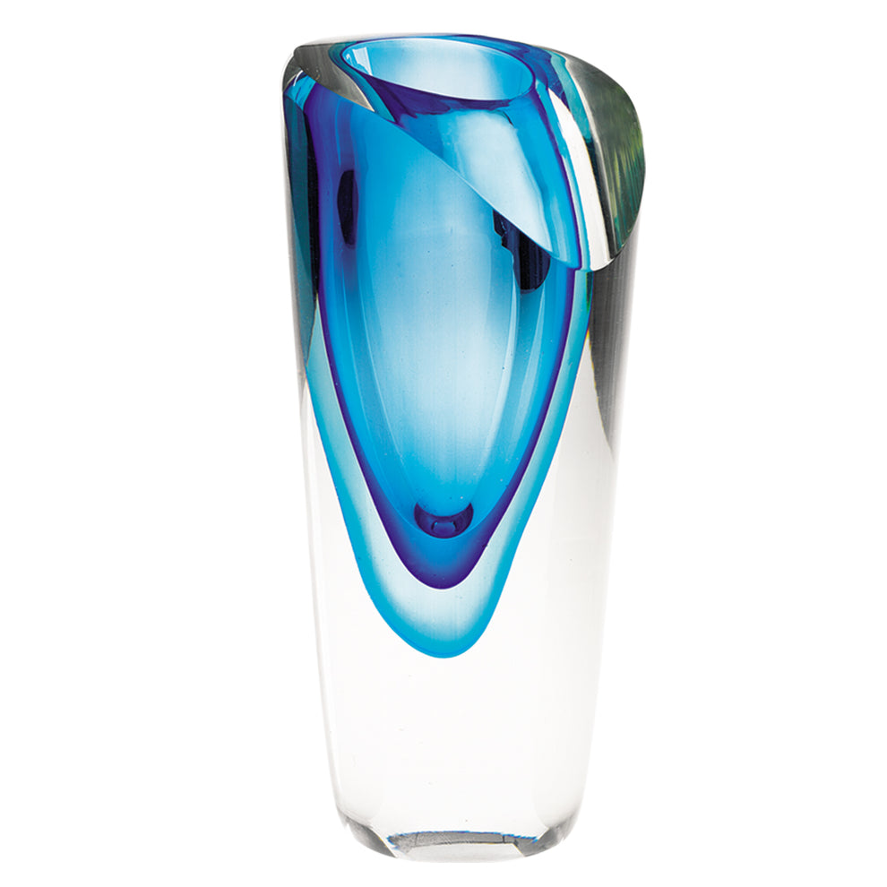 Clear And Blue Abstract Cylinder Lead Free Crystal Table Vase By Homeroots | Vases | Modishstore - 2