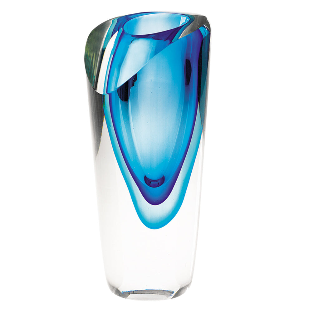 Clear And Blue Abstract Cylinder Lead Free Crystal Table Vase By Homeroots | Vases | Modishstore - 3