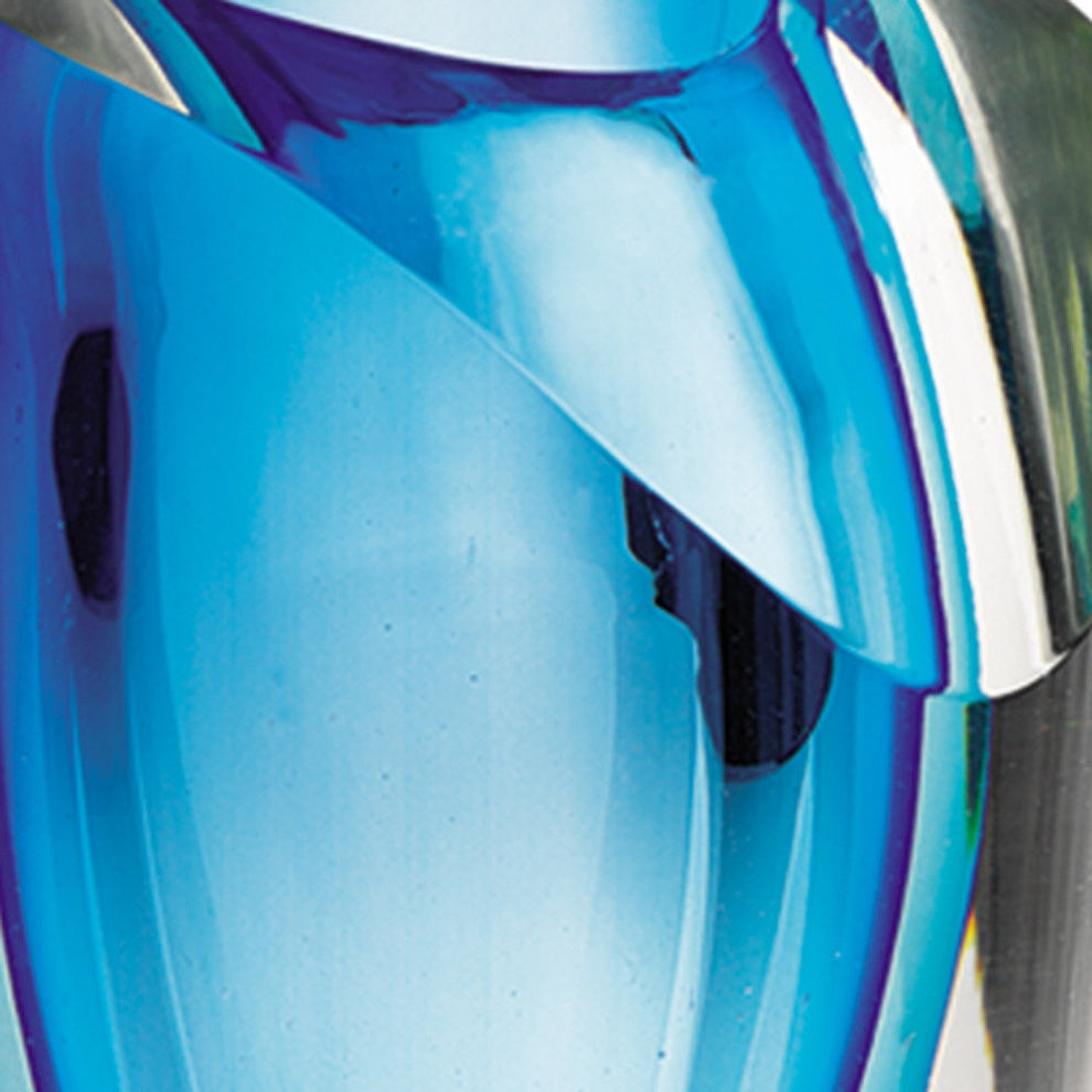 Clear And Blue Abstract Cylinder Lead Free Crystal Table Vase By Homeroots | Vases | Modishstore - 5