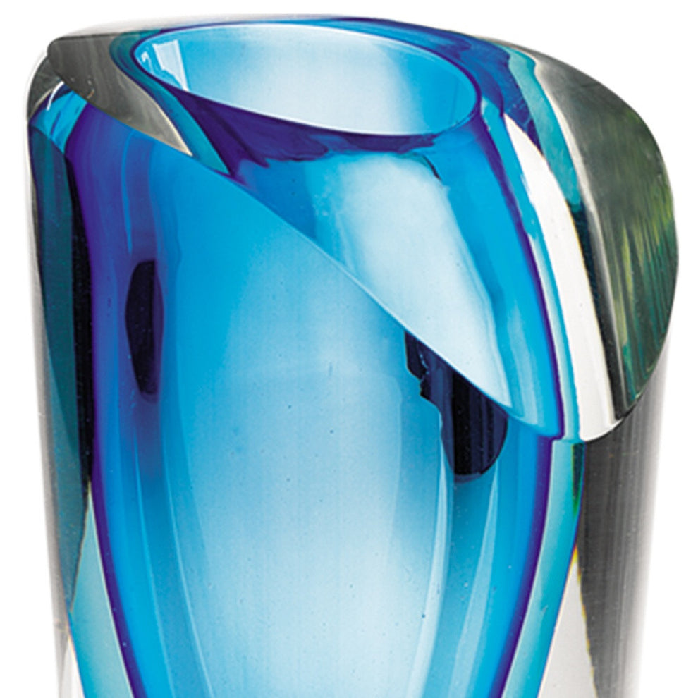 Clear And Blue Abstract Cylinder Lead Free Crystal Table Vase By Homeroots | Vases | Modishstore - 6