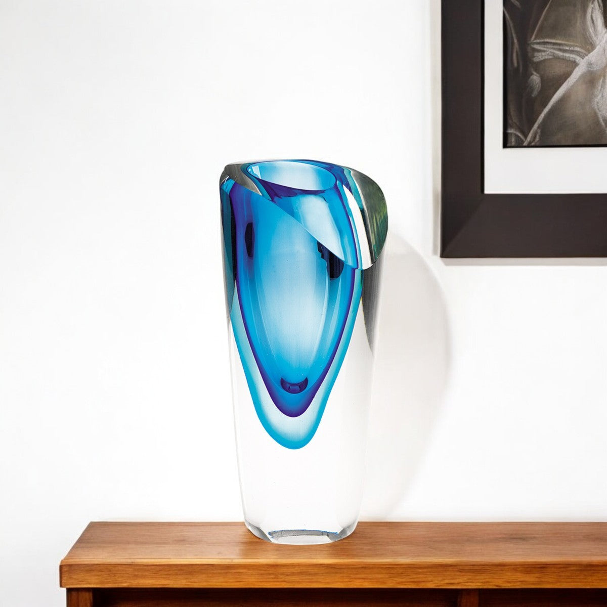 Clear And Blue Abstract Cylinder Lead Free Crystal Table Vase By Homeroots | Vases | Modishstore - 1