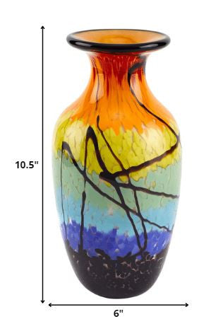 Black Blue Red And Yellow Abstract Urn Handblown Glass Table Vase By Homeroots | Vases | Modishstore - 8