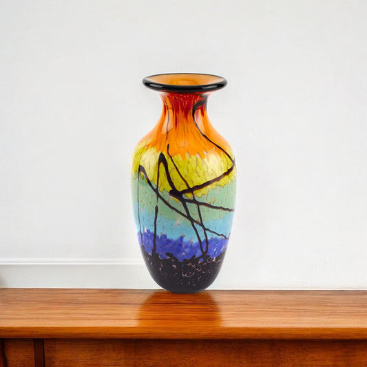 Black Blue Red And Yellow Abstract Urn Handblown Glass Table Vase By Homeroots | Vases | Modishstore - 1
