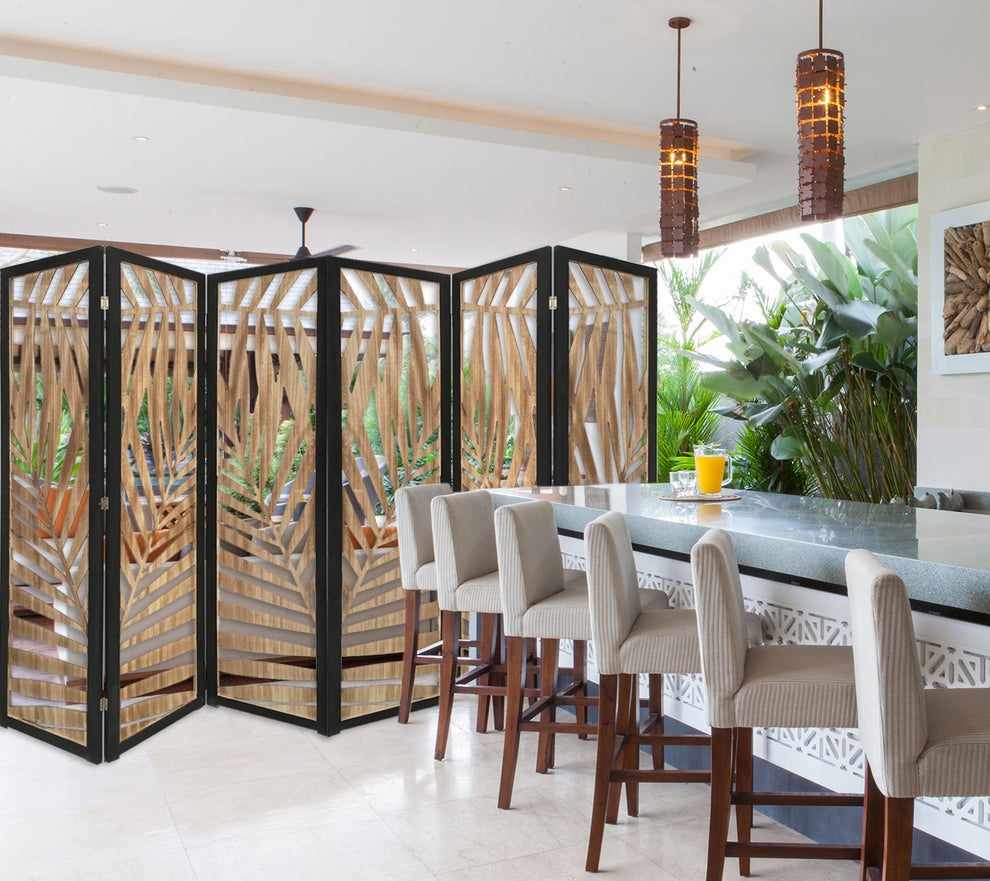 3 Panel Room Divider With Tropical Leaf Design By Homeroots | Room Dividers | Modishstore - 5