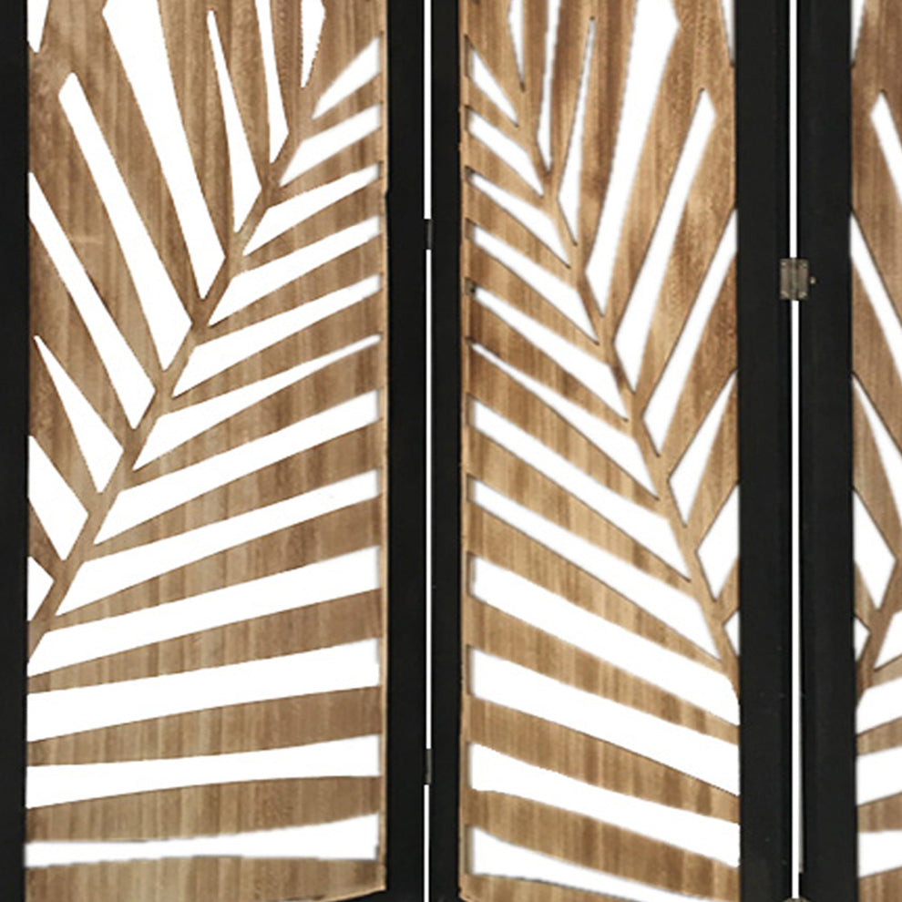 3 Panel Room Divider With Tropical Leaf Design By Homeroots | Room Dividers | Modishstore - 2