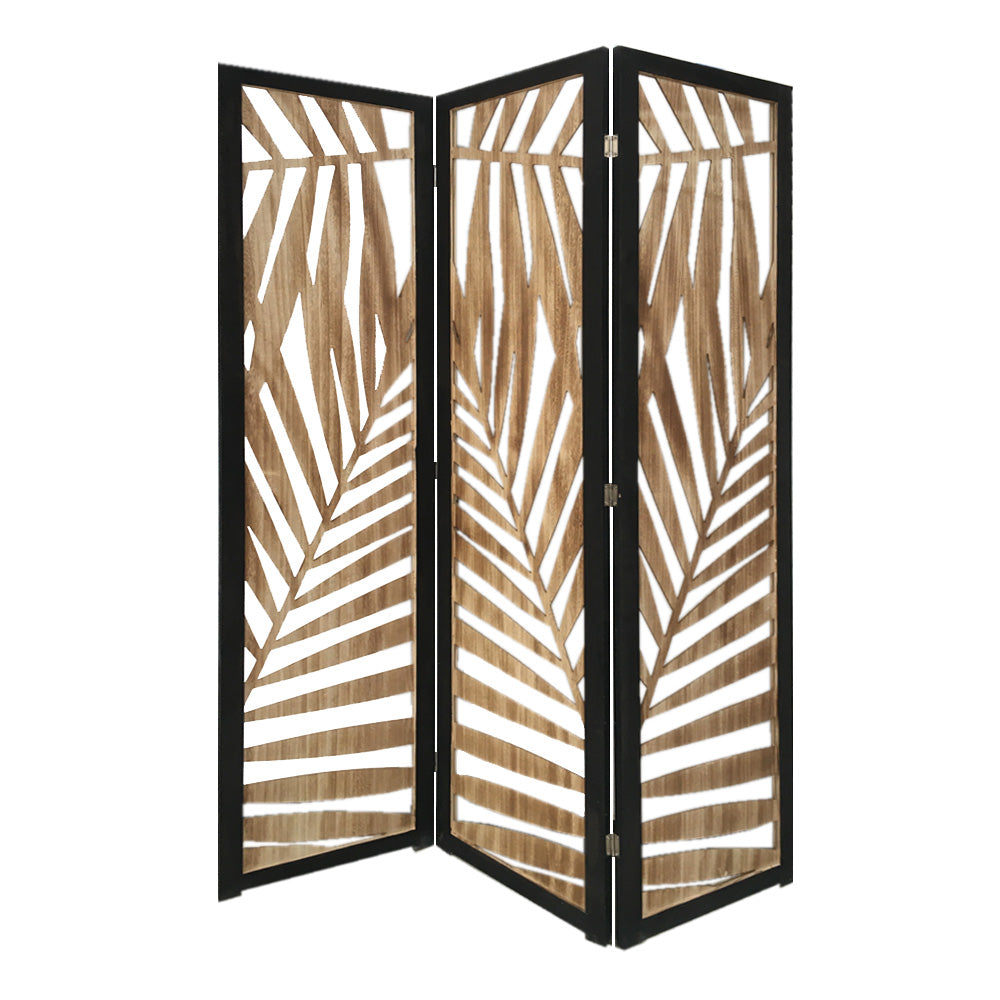 3 Panel Room Divider With Tropical Leaf Design By Homeroots | Room Dividers | Modishstore - 1