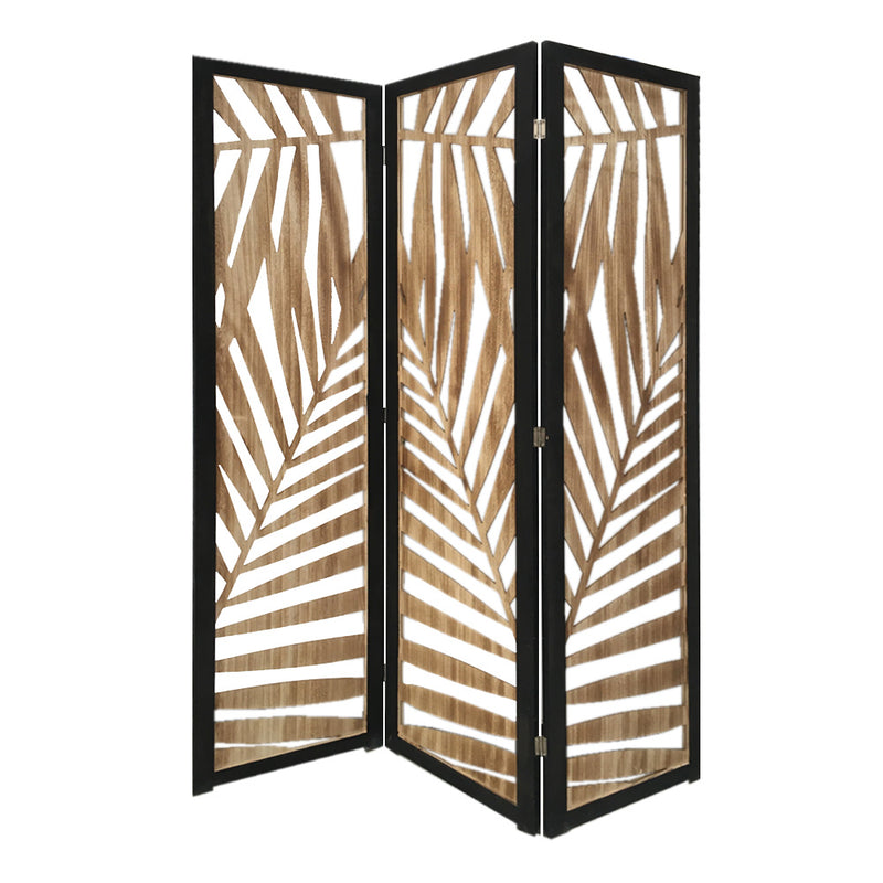 3 Panel Room Divider With Tropical Leaf Design By Homeroots | Room Dividers | Modishstore - 1