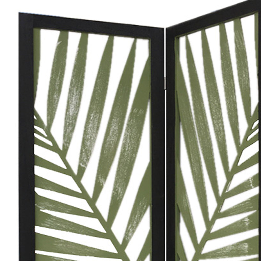 Green Solid WoodFolding Three Panel Screen Room Divider By Homeroots | Room Dividers | Modishstore - 2