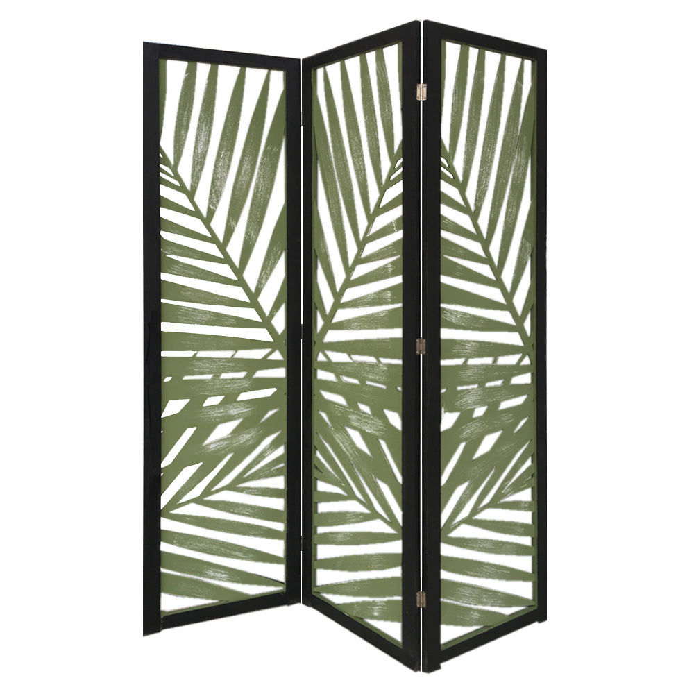 Green Solid WoodFolding Three Panel Screen Room Divider By Homeroots | Room Dividers | Modishstore - 1