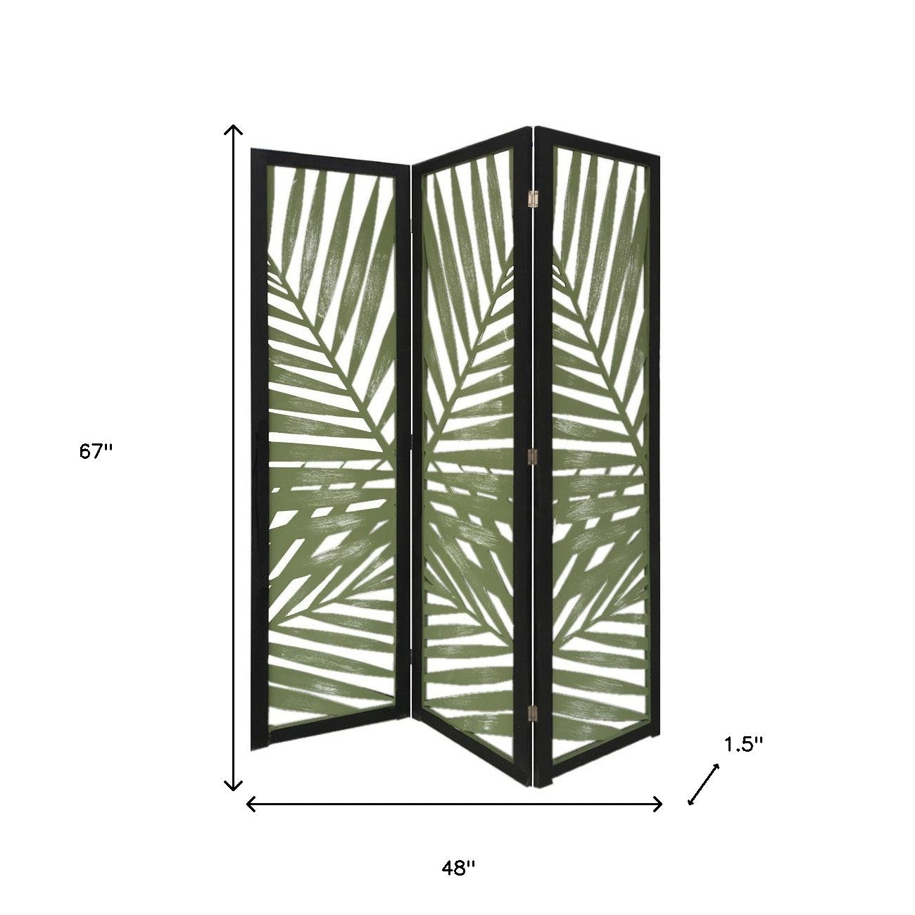 Green Solid WoodFolding Three Panel Screen Room Divider By Homeroots | Room Dividers | Modishstore - 4
