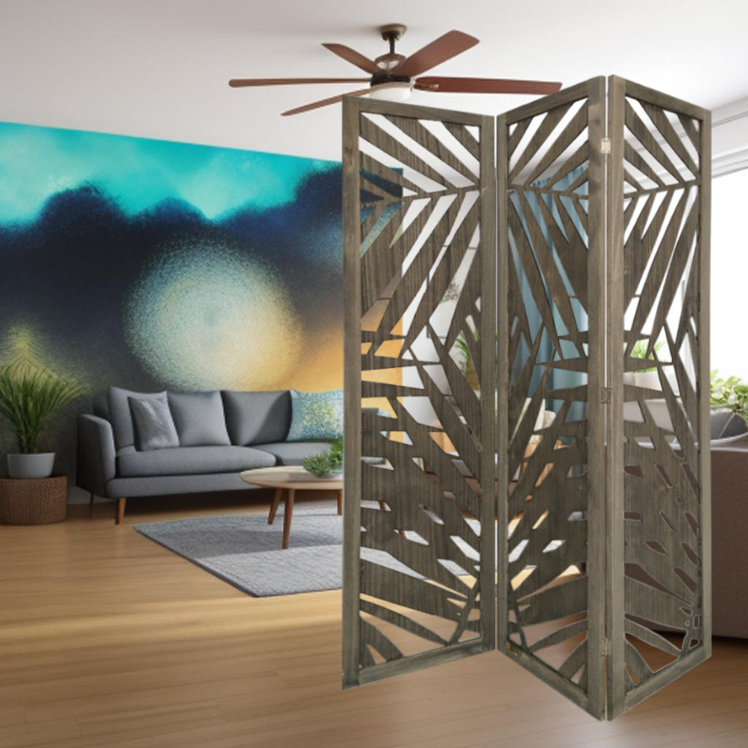 Gray Solid WoodFolding Three Panel Screen Room Divider By Homeroots | Room Dividers | Modishstore - 2