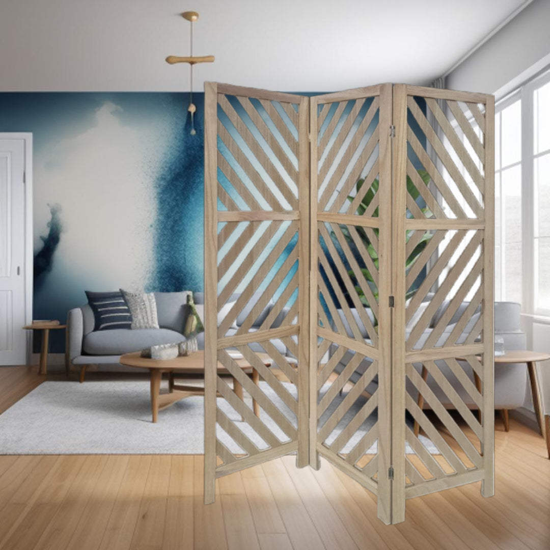 Gray Solid WoodFolding Three Panel Screen Room Divider By Homeroots | Room Dividers | Modishstore - 9
