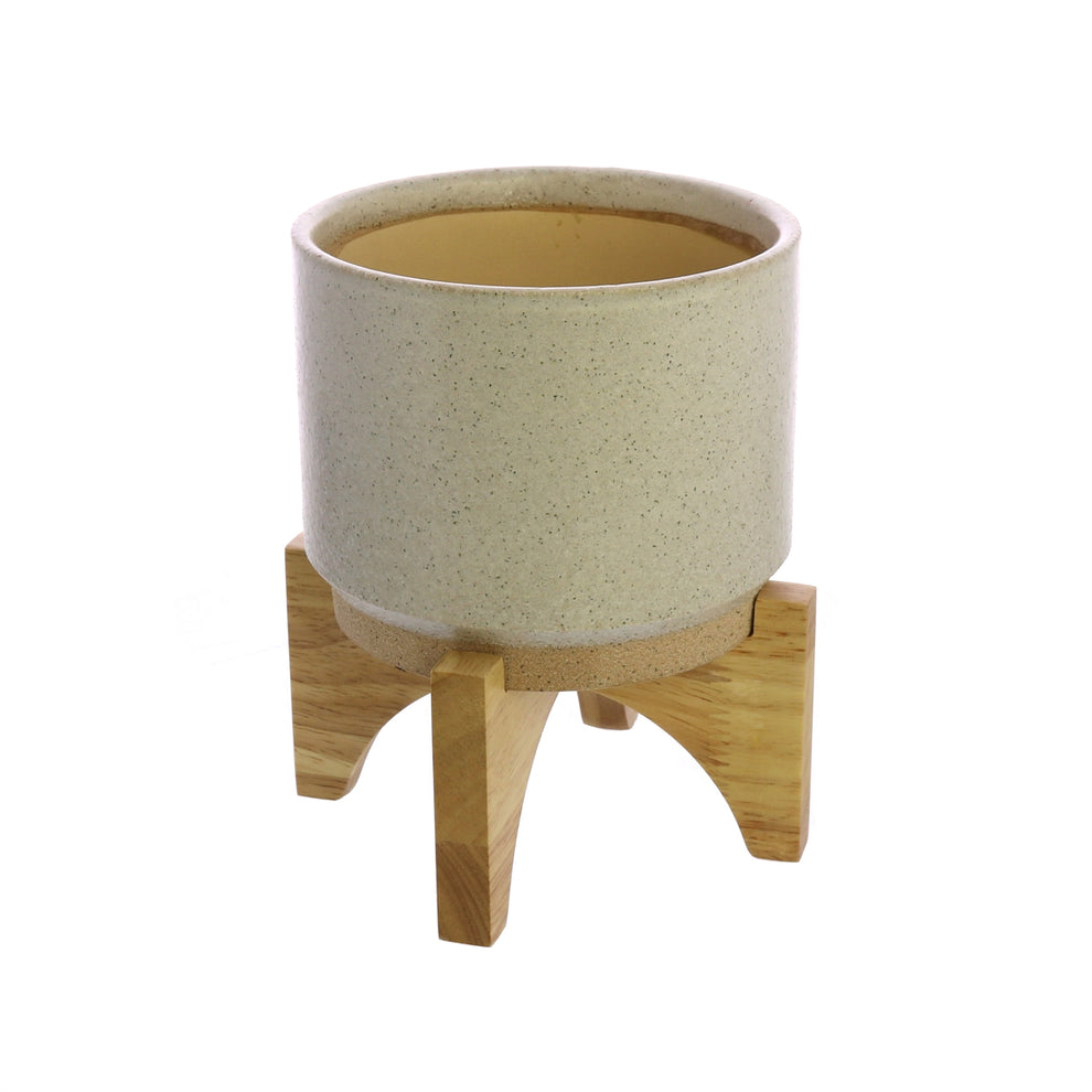 Ames Cachepot, Ceramic with Wood - Small - White, Natural Set Of 4 By HomArt | Planters, Troughs & Cachepots | Modishstore - 5