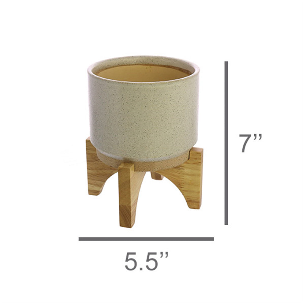 Ames Cachepot, Ceramic with Wood - Small - White, Natural Set Of 4 By HomArt | Planters, Troughs & Cachepots | Modishstore - 2