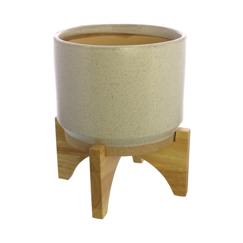 Ames Cachepot, Ceramic with Wood - Large - White, Natural Set Of 4 By HomArt | Planters, Troughs & Cachepots | Modishstore - 5
