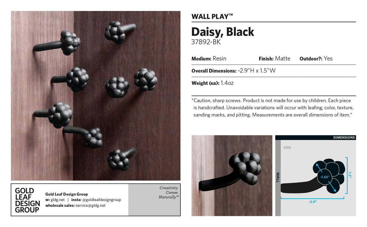 Wall Play™: Daisy, Black By Gold Leaf | Wall Art | Modishstore - 8