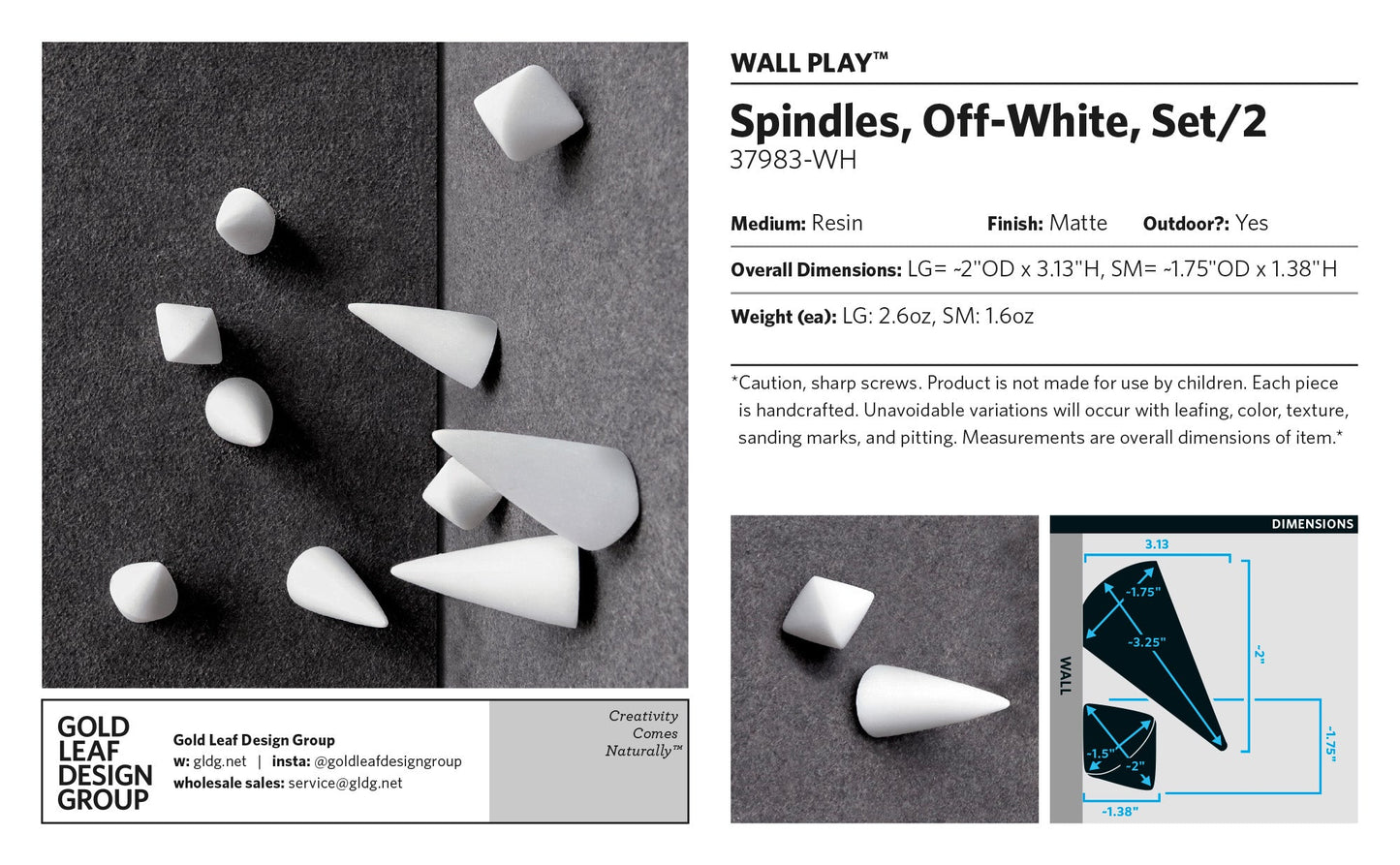 Wall Play™: Spindles, Off-White, Set/2 By Gold Leaf | Wall Art | Modishstore - 7