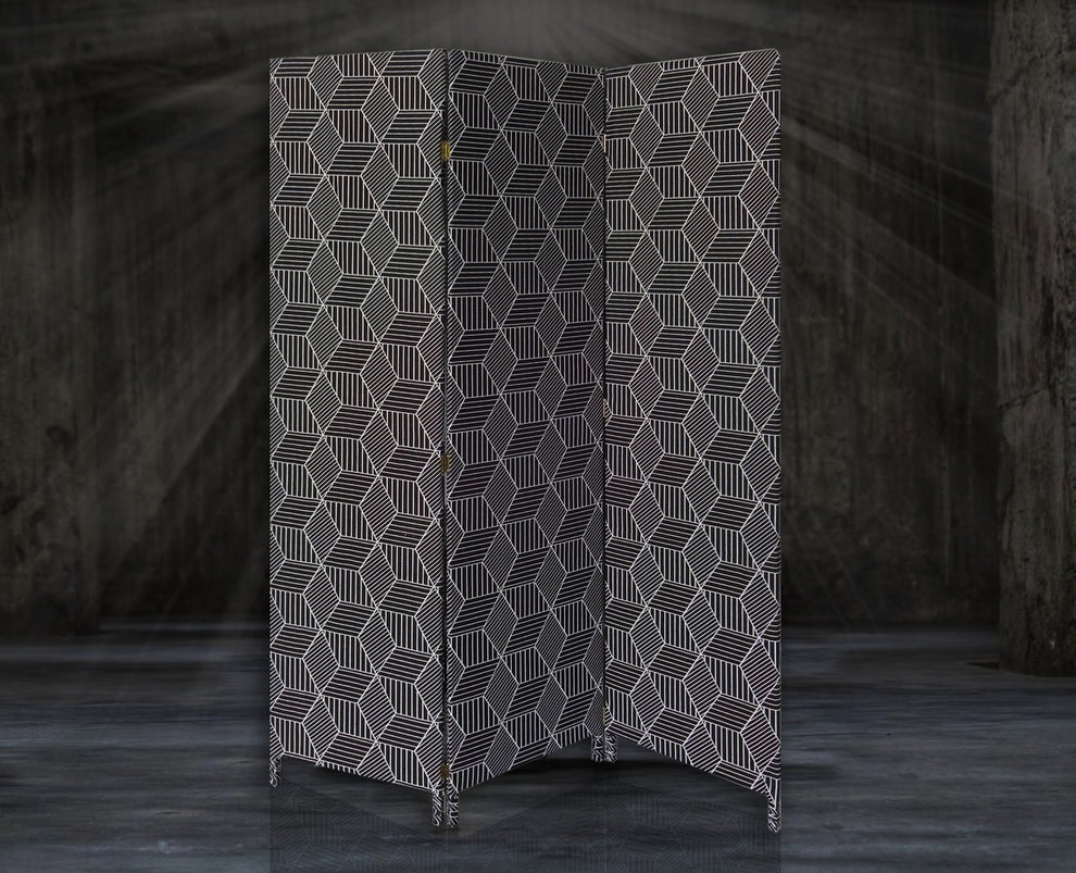 Green Fabric Folding Three Panel Screen Room Divider By Homeroots | Room Dividers | Modishstore - 4