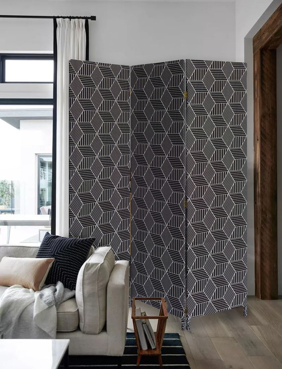 Green Fabric Folding Three Panel Screen Room Divider By Homeroots | Room Dividers | Modishstore - 7