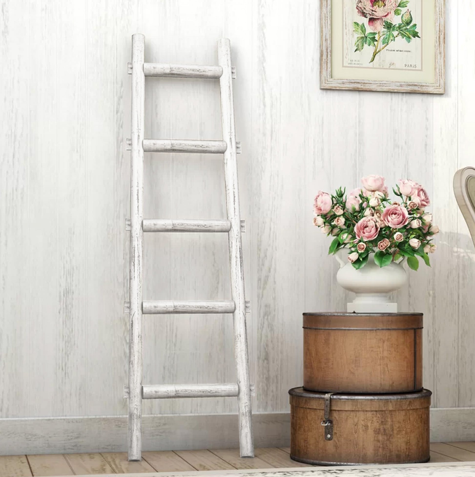 White Decorative Ladder Shelve By Homeroots | Wall Decor | Modishstore - 7