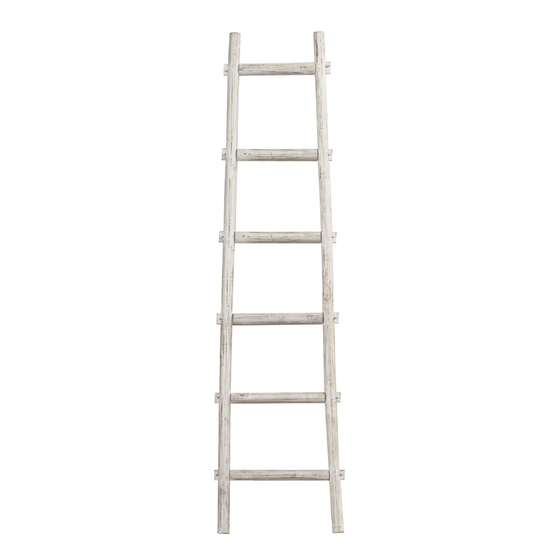 White Rustic Six Step Wood Ladder Shelf By Homeroots | Wall Decor | Modishstore - 1