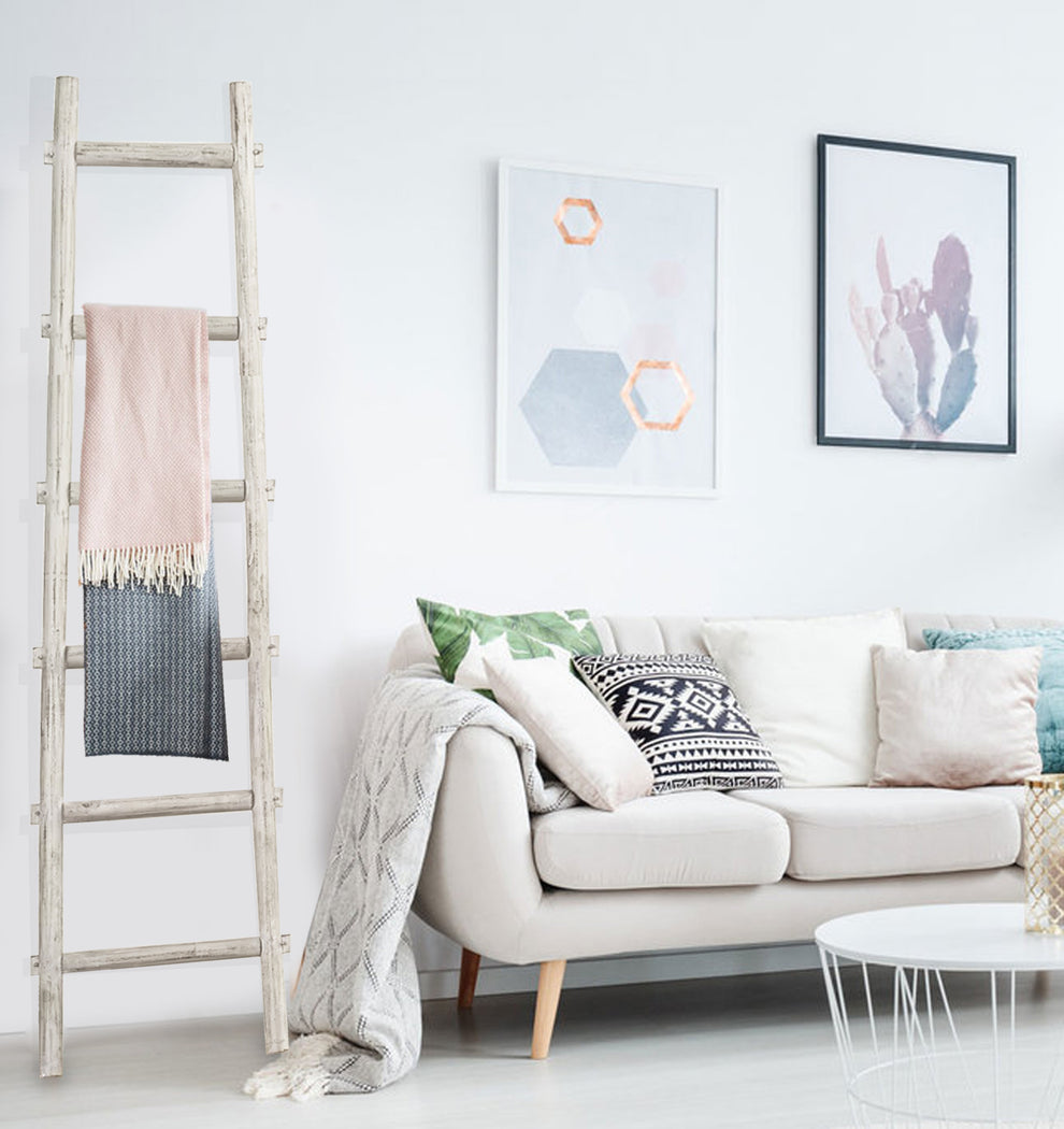 White Rustic Six Step Wood Ladder Shelf By Homeroots | Wall Decor | Modishstore - 4