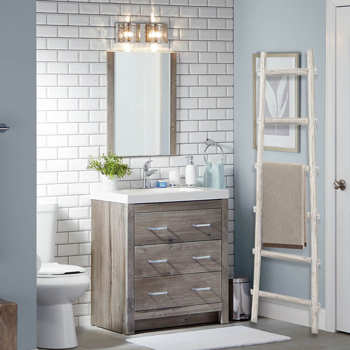 White Rustic Six Step Wood Ladder Shelf By Homeroots | Wall Decor | Modishstore - 5