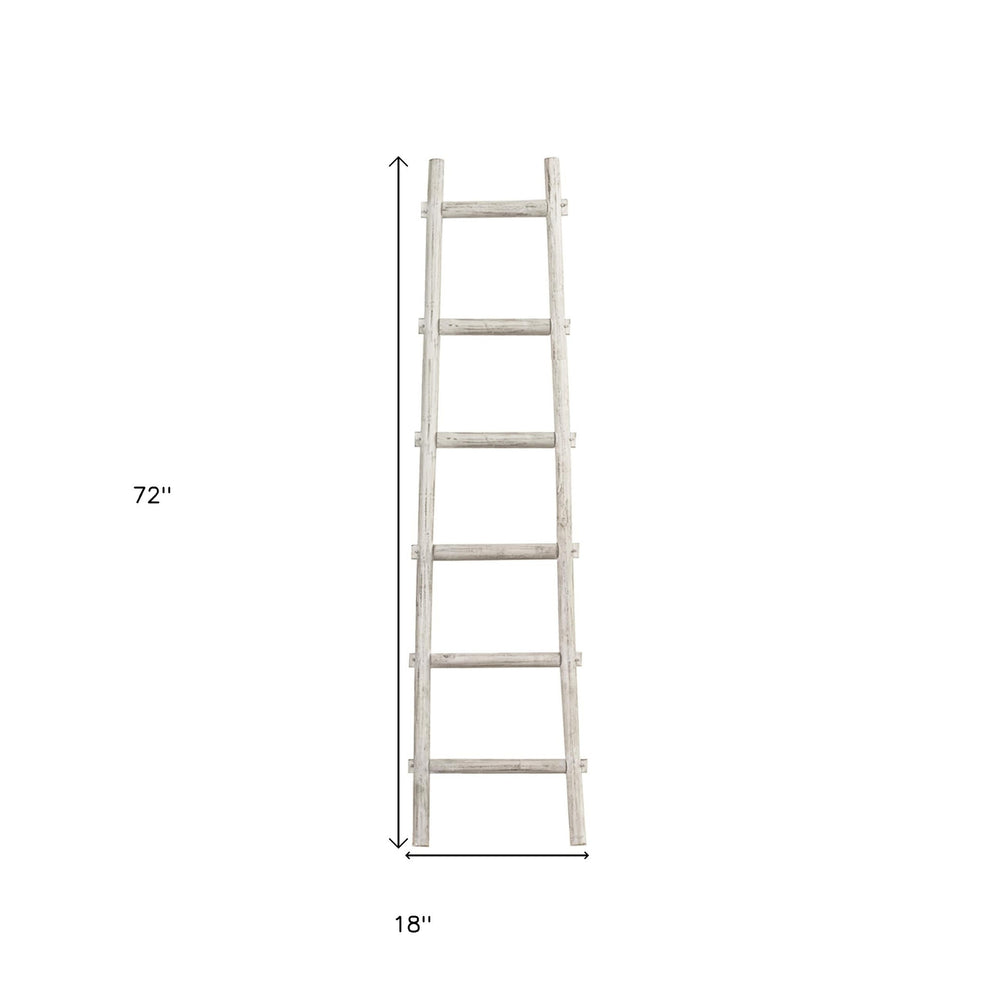 White Rustic Six Step Wood Ladder Shelf By Homeroots | Wall Decor | Modishstore - 6