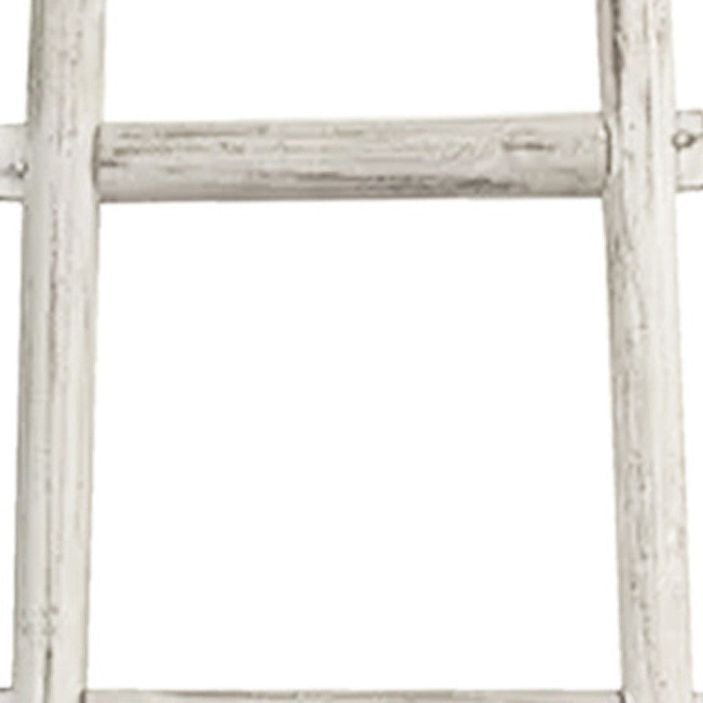 White Rustic Six Step Wood Ladder Shelf By Homeroots | Wall Decor | Modishstore - 7